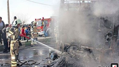 حادثه آتش‌سوزی اتوبوس بین شهری جنوب تهران - اخبار - بازتاب نو